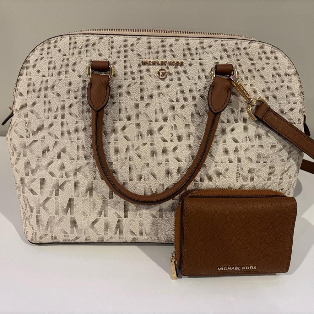 Michael Kors Cindy Medium Logo and Leather Satchel